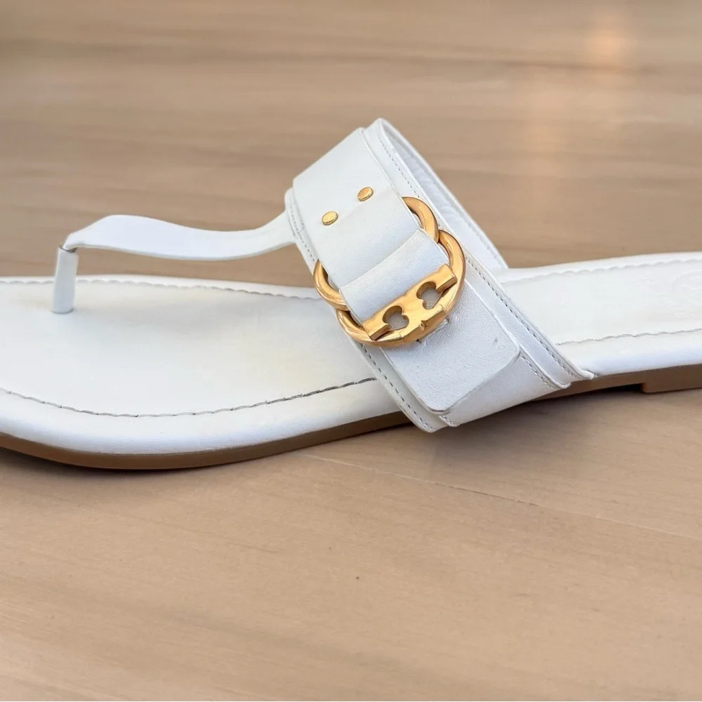 ✨ Tory Burch White Leather Buckle Thong Sandals - Size 11